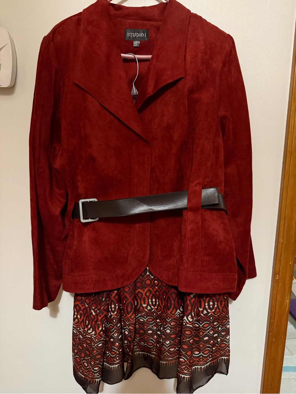 Studio I Deep Red Suede Belted Blazer - Picture 1 of 7